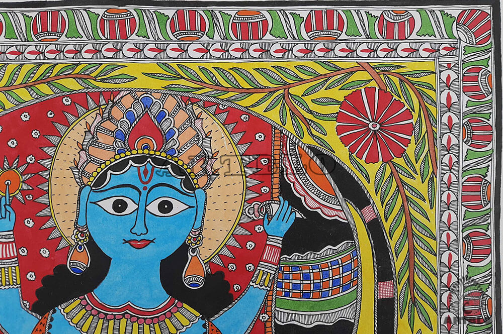 Madhubani Painting – Traditional Indian Folk Art – Lord Vishnu with ...