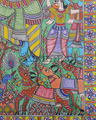 Folk Art Madhubani Painting Mithila Ethnic Krishna Artwork 1011
